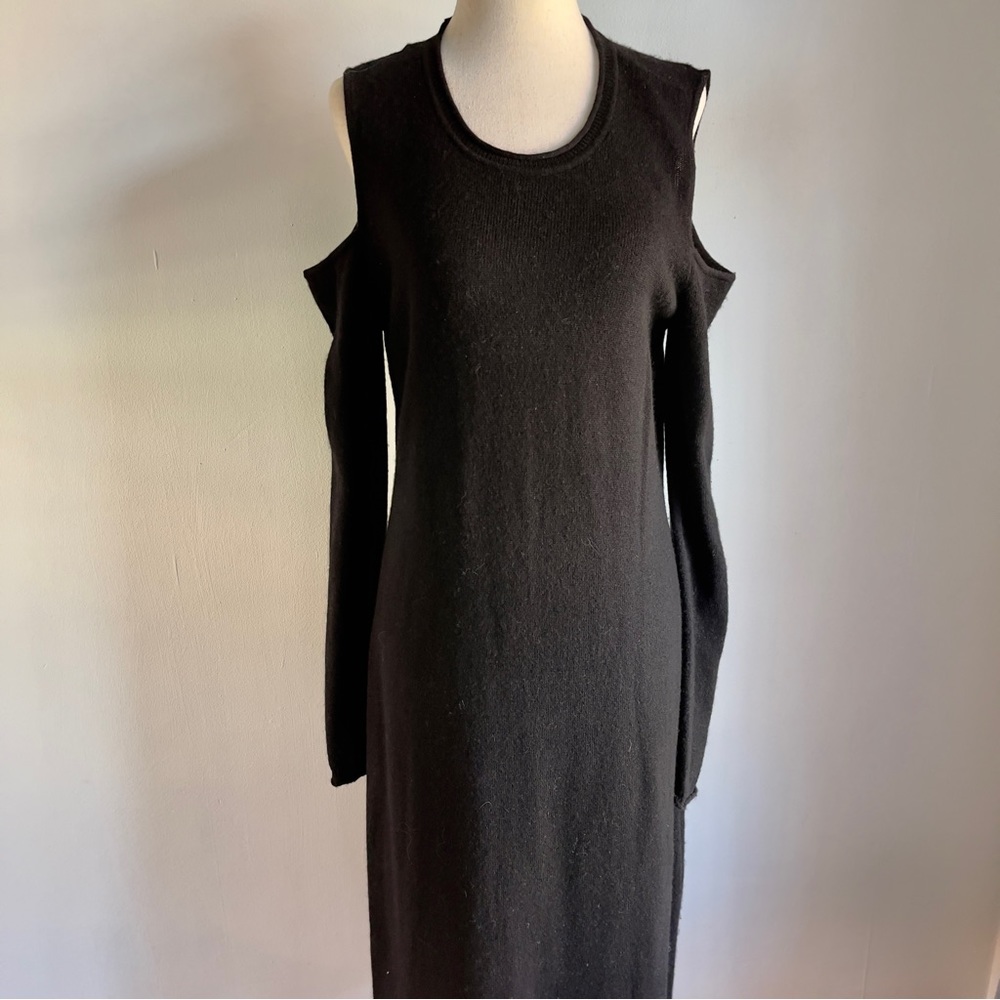 VINCE  Dress Midi 100% CASHMERE Black Cold Shoulder Sz Large NWT